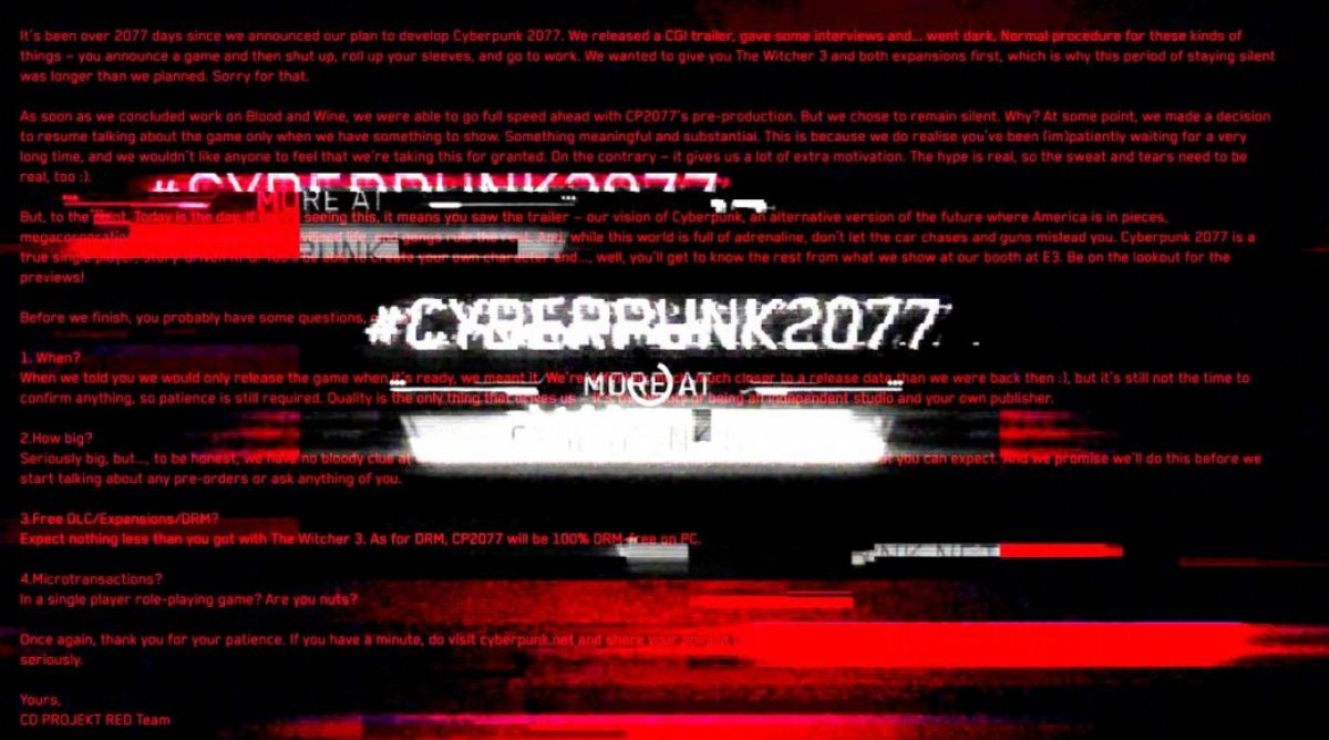 [E3 2018] В трейлере Cyberpunk 2077 нашли скрытое послание
