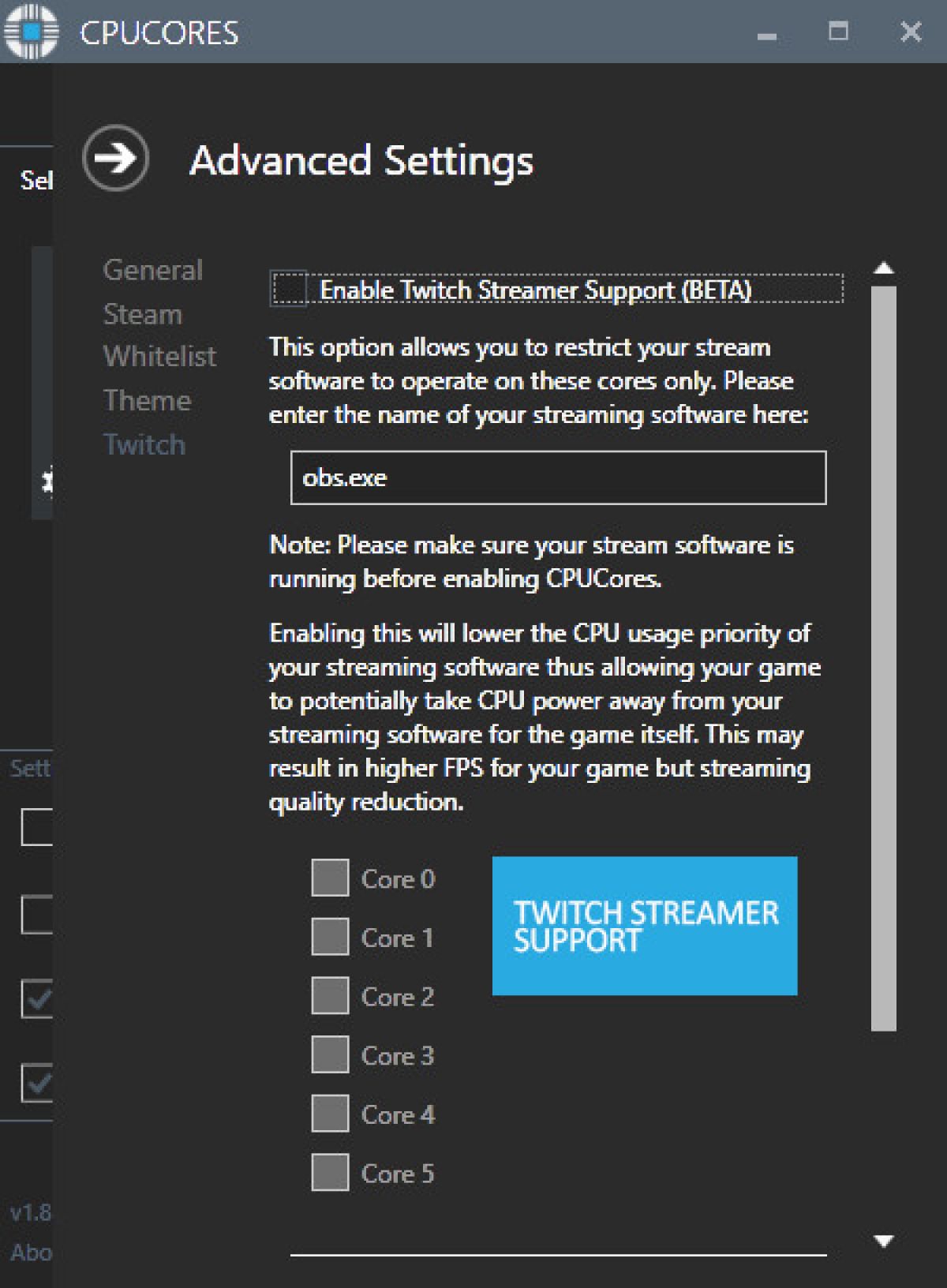 Stream support. CPU Core.
