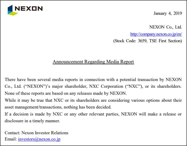 Nexon не отрицает возможность продажи компании
