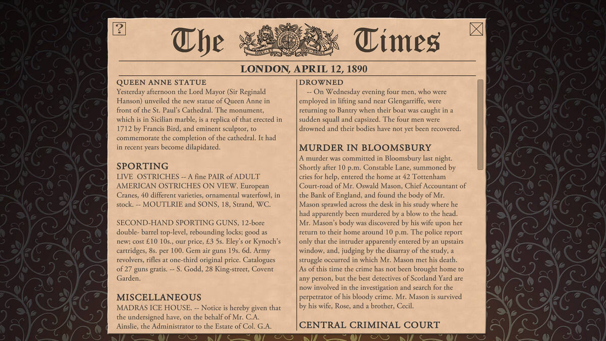 Скриншот 5 к игре Sherlock Holmes Consulting Detective: The Case of the Banker's Final Debt