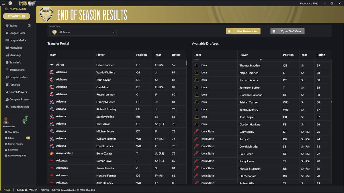 Скриншот 6 к игре Draft Day Sports: College Football 2024