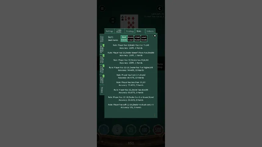 Скриншот 5 к игре Steve's Blackjack Trainer Pro