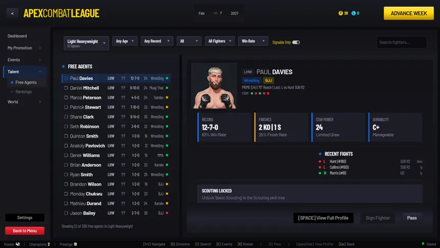 Скриншот 6 к игре Pound for Pound: MMA Promotion Simulator