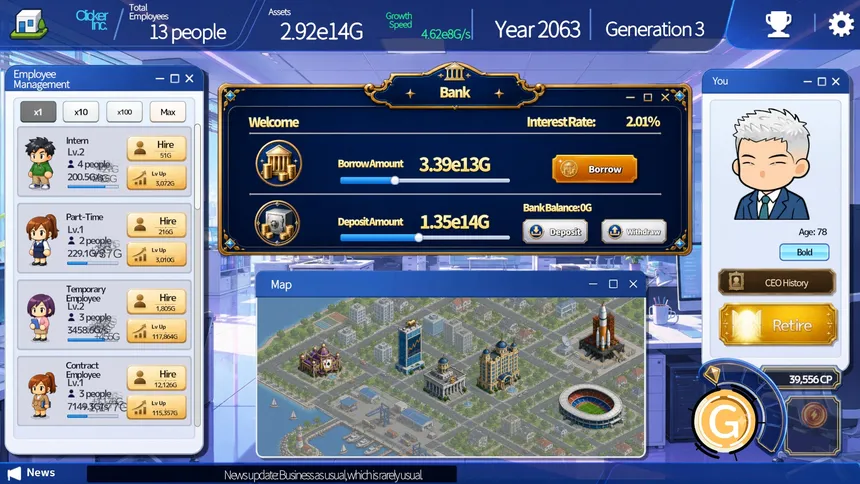 Скриншот 2 к игре Clicker Inc.～世代交代で目指す巨大企業～