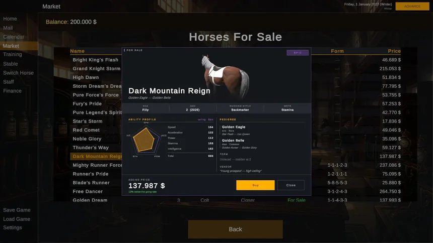 Скриншот 2 к игре Derby Dynasty : Horse Racing RPG