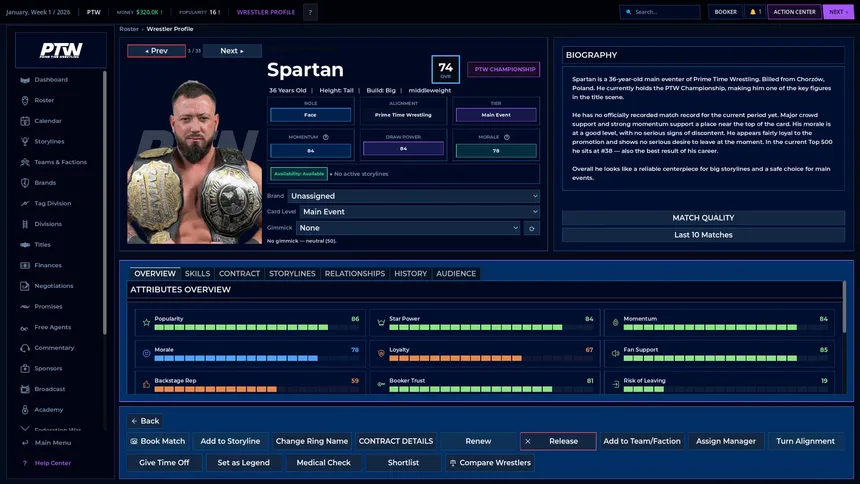 Скриншот 1 к игре WBS26 Wrestling Booker Simulator