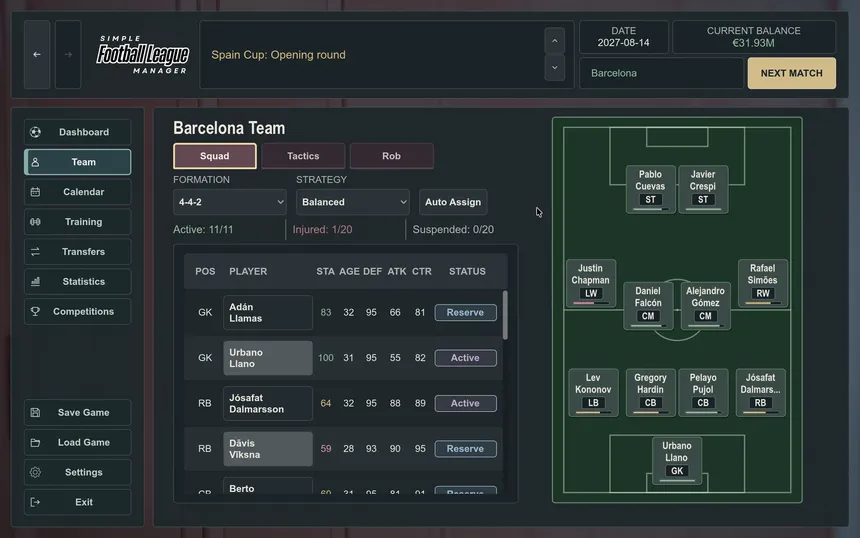 Скриншот 2 к игре Simple Football League Manager