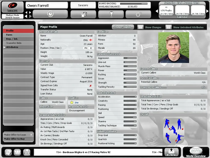 Скриншот 8 к игре Rugby Union Team Manager 2015