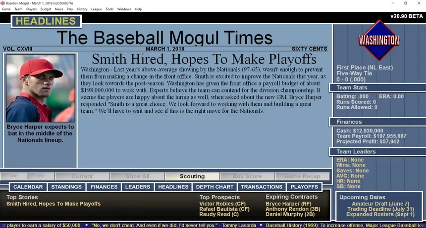 Скриншот 1 к игре Baseball Mogul 2018