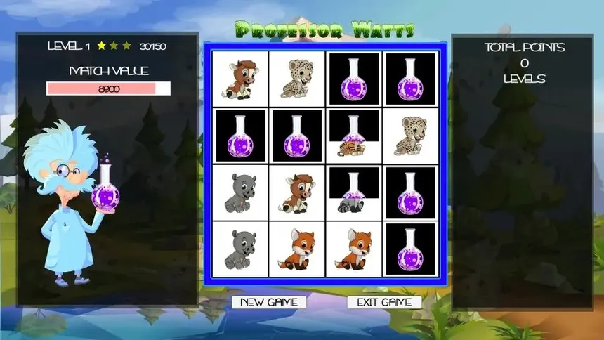Скриншот 1 к игре Professor Watts Memory Match: Cute Animals