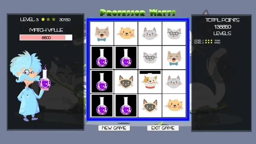 Скриншот 1 к игре Professor Watts Memory Match: Cats