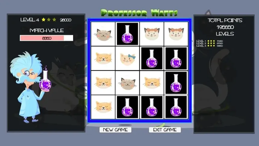Скриншот 2 к игре Professor Watts Memory Match: Cats