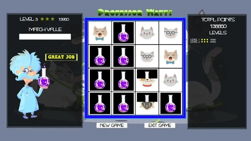 Скриншот 3 к игре Professor Watts Memory Match: Cats