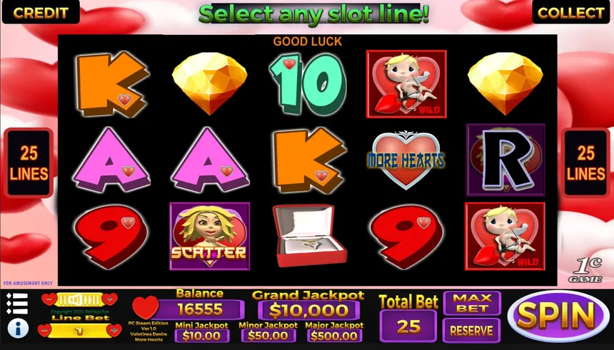 Скриншот 1 к игре Valentines Desire - Casino Slot Simulations