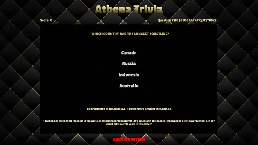 Скриншот 1 к игре Athena Trivia