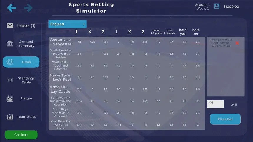 Скриншот 2 к игре Sports Betting Simulator