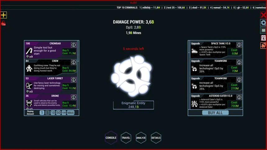 Скриншот 1 к игре AsteroIdle
