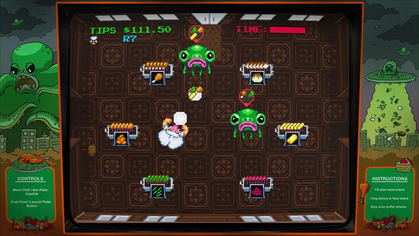 Скриншот 1 к игре Digital Eclipse Arcade: Invasion of the Buffet Snatchers