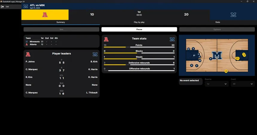 Скриншот 2 к игре Basketball Legacy Manager 25