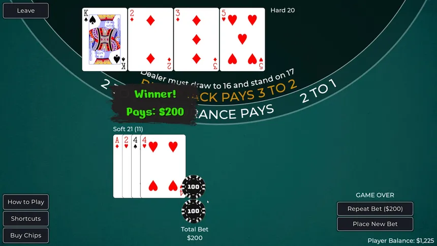 Скриншот 1 к игре Player vs. Dealer Blackjack
