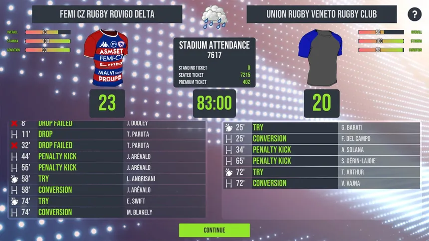 Скриншот 1 к игре Rugby Tycoon Rugby Rovigo Delta