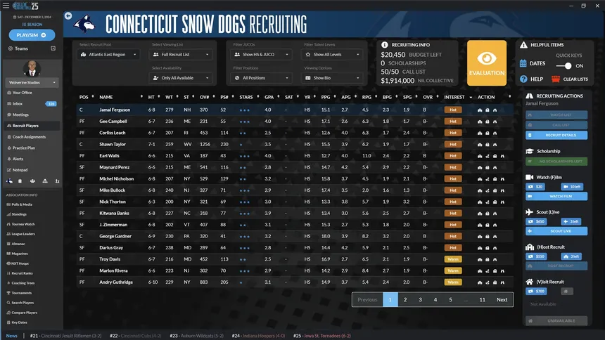 Скриншот 2 к игре Draft Day Sports: College Basketball 2025