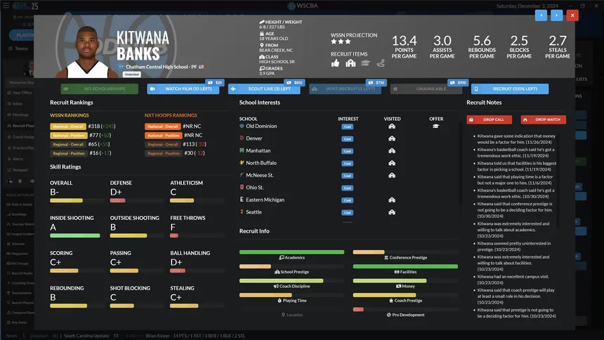 Скриншот 3 к игре Draft Day Sports: College Basketball 2025