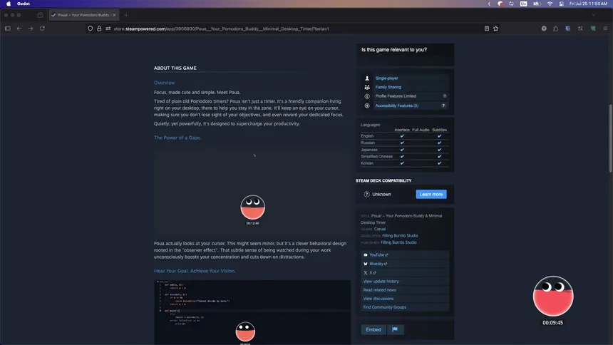 Скриншот 6 к игре Poua! – Your Pomodoro Buddy & Minimal Desktop Timer