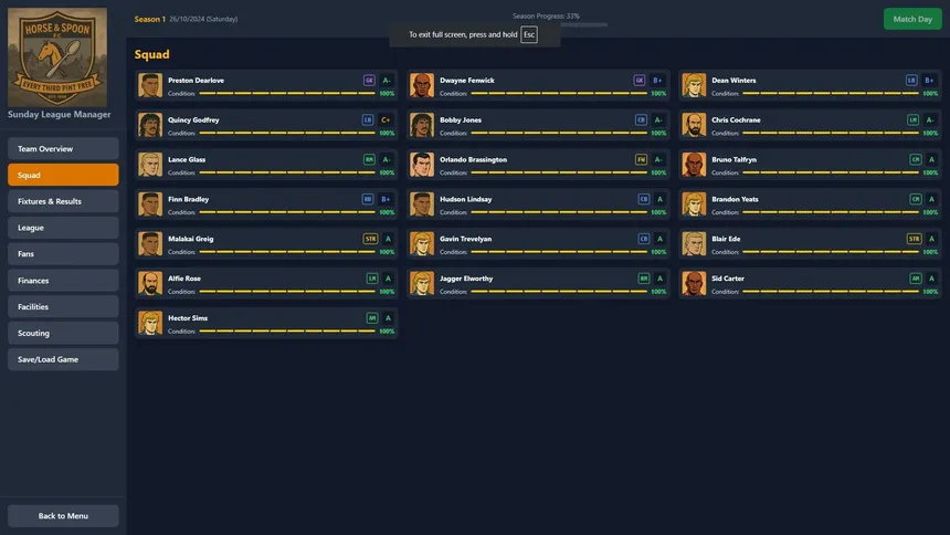 Скриншот 1 к игре Sunday League Manager: Horse and Spoon