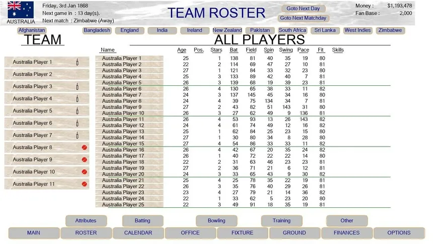 Скриншот 7 к игре Test Cricket Manager