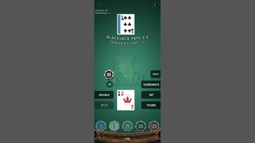 Скриншот 2 к игре Steve's Blackjack Trainer Pro
