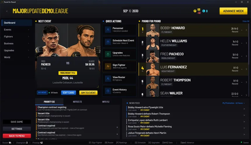 Скриншот 3 к игре Pound for Pound: MMA Promotion Simulator
