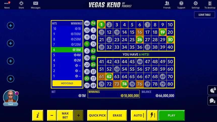 Скриншот 1 к игре Vegas Keno от Pokerist