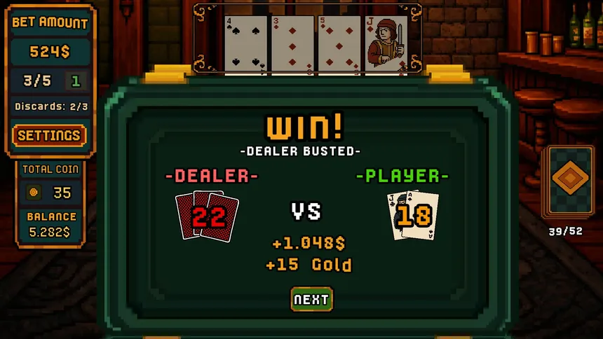 Скриншот 2 к игре Dealer Bust! | Roguelike BlackJack