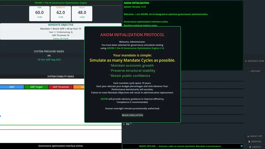 Скриншот 1 к игре Provisional Authority: An AI Governance Simulation