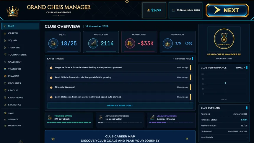 Скриншот 1 к игре Grand Chess Manager: Road to Grandmaster