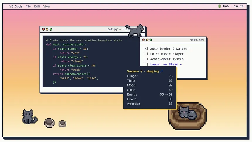 Скриншот 1 к игре Pixel Kitten Desktop