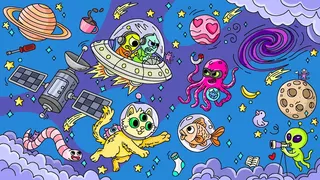100 Cats Lost In Space Find & Color