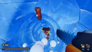 Digging A Hole In Ice With A Chainsaw